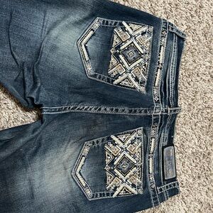 Grace Blue Boot Cut Jeans with Embellished Pockets